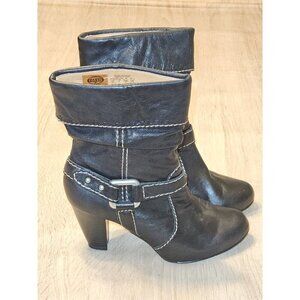 Fossil Fold Over Harness Leather Mid Calf Boots Black Sz 7 Womens